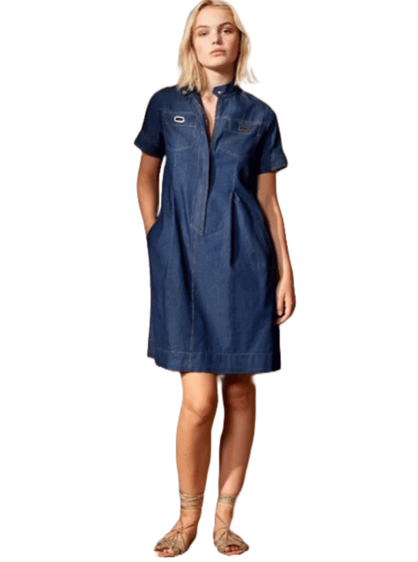 Marilyn's Fabulous Denim Short Dress Cap Sleeve Mandarin Collar